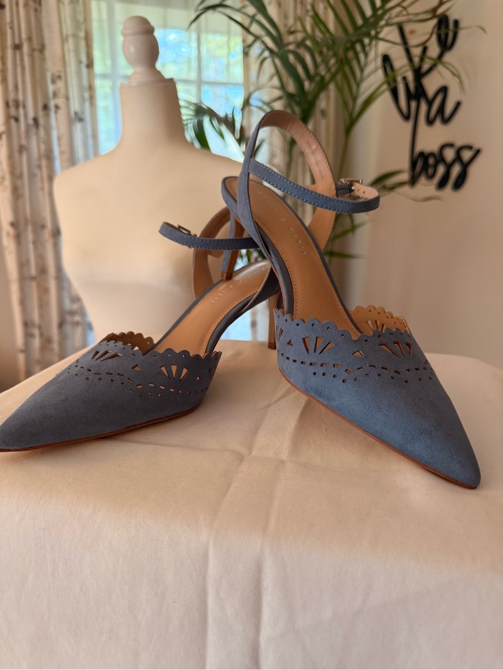 Kelly & Katie Women's Blue Pointed-Toe Ankle-Strap Heels